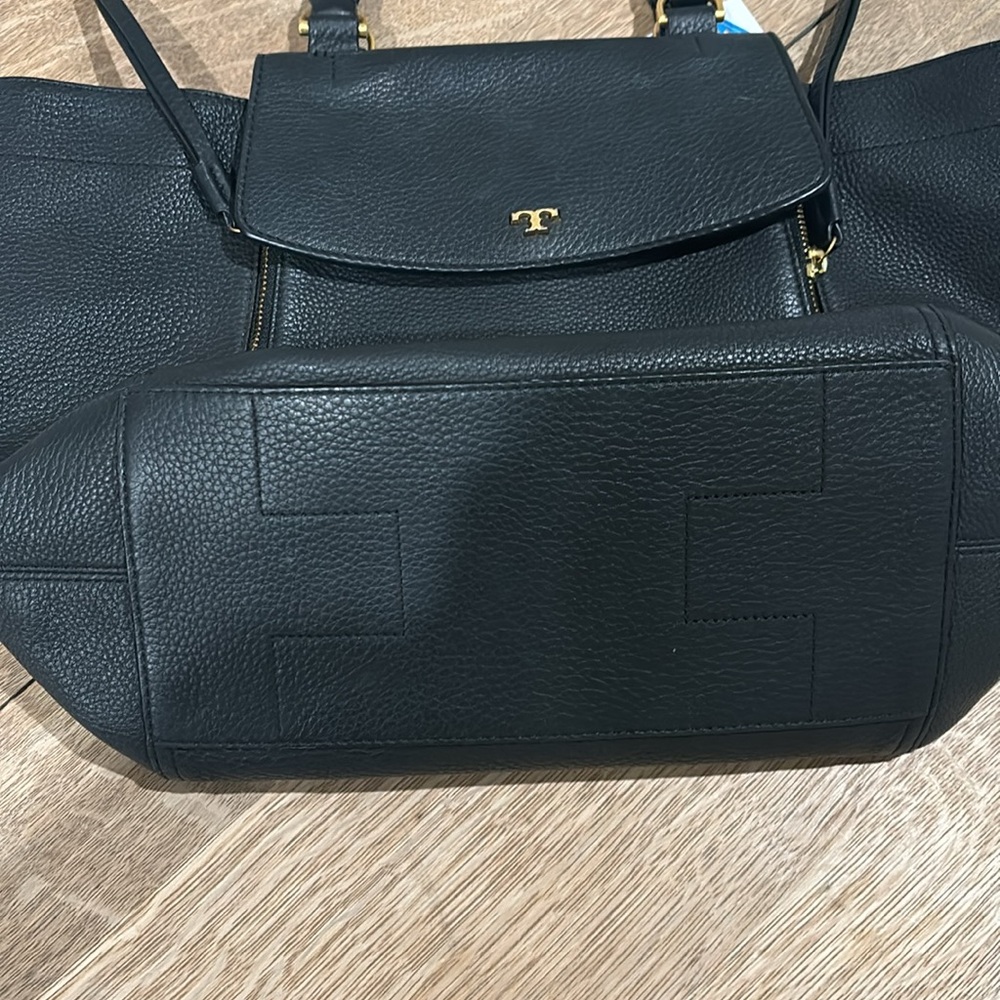 Tory Burch Black Leather Tote with Gold Hardware - Picture 5 of 5